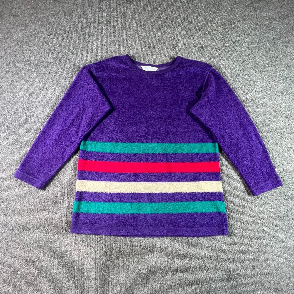 Vintage Ashley Houston Sweatshirt Womens Small Purple Striped Sherpa Fleece 90s